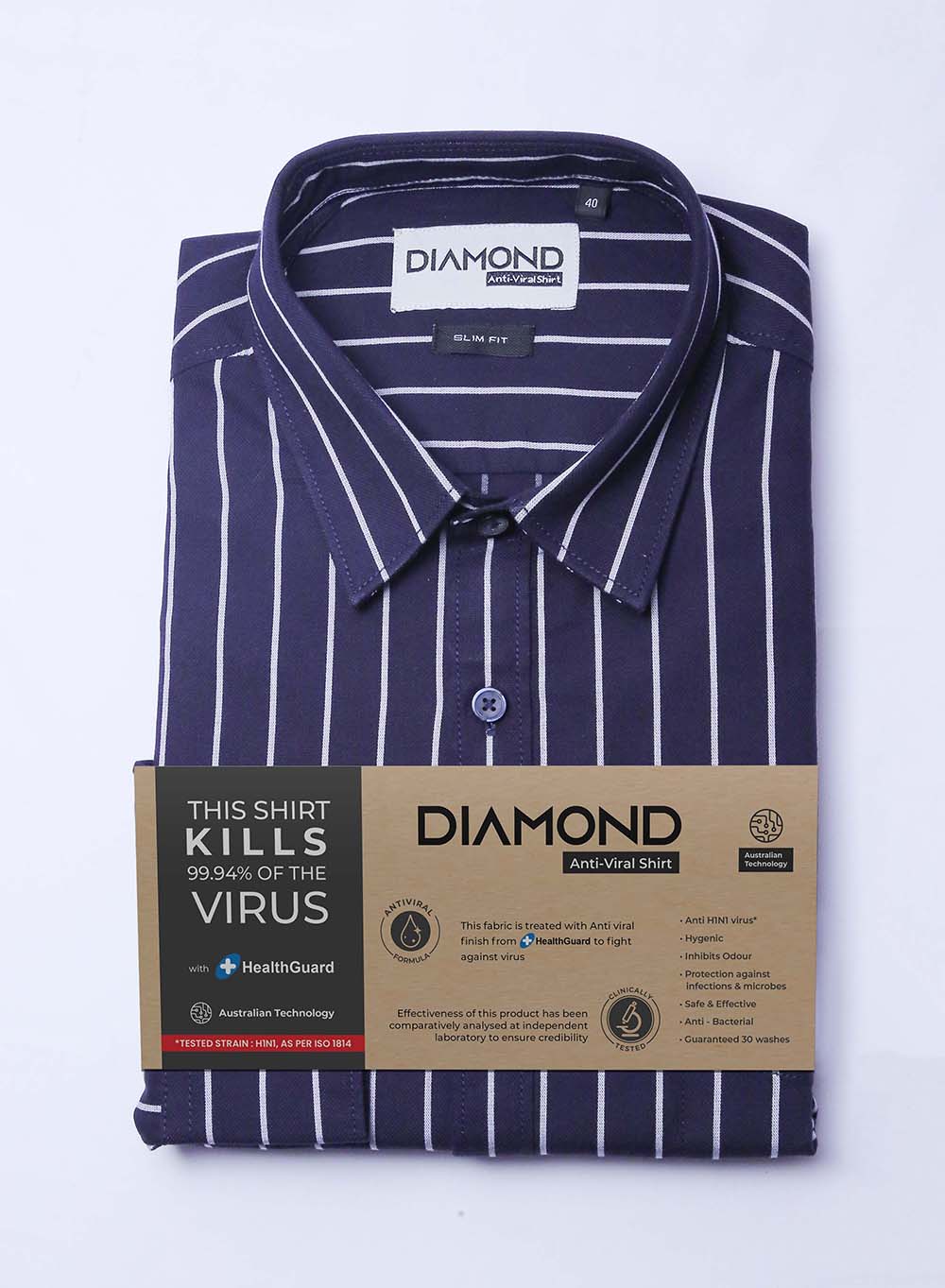 Diamond Brand Long Sleeve Shirt – Navy Blue White Stripes Regular