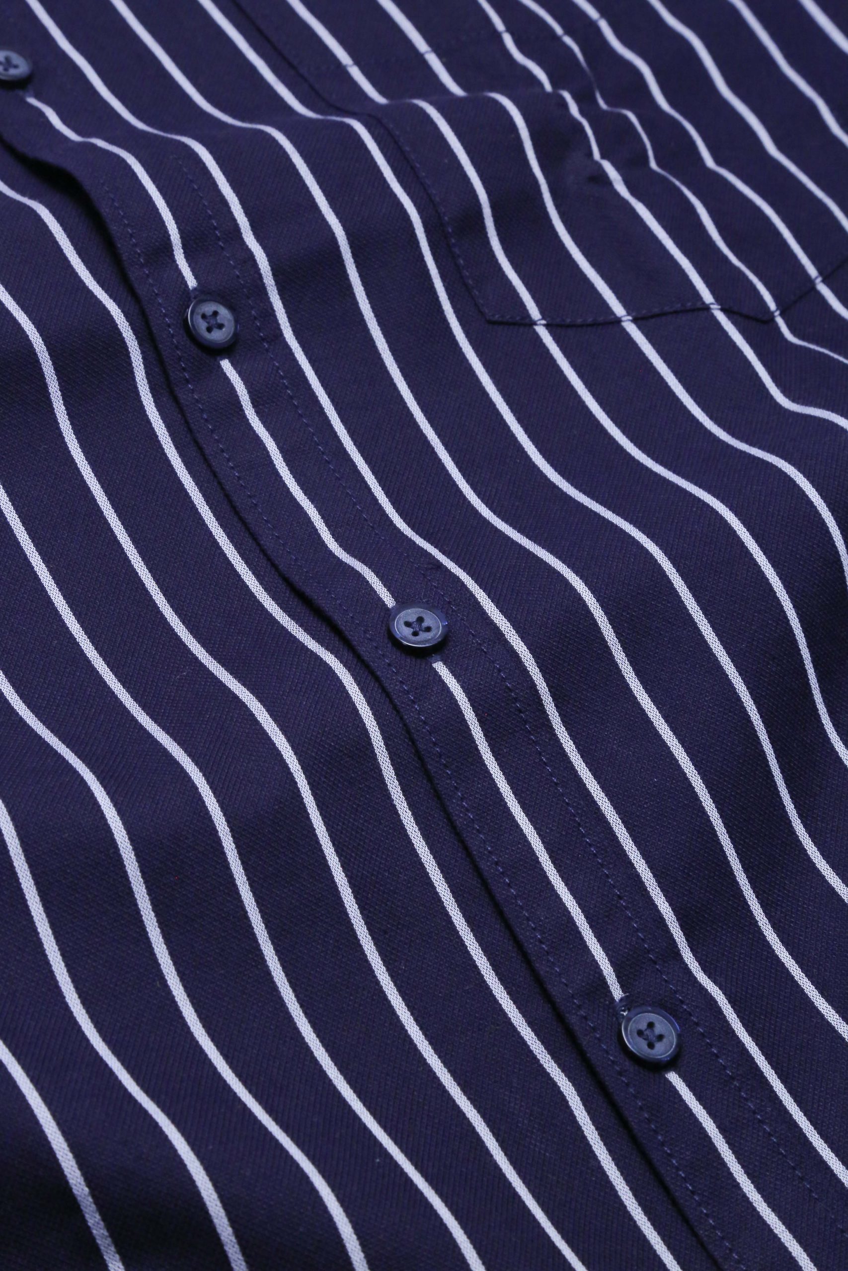 Diamond Brand Long Sleeve Shirt – Navy Blue White Stripes Regular Fit ...